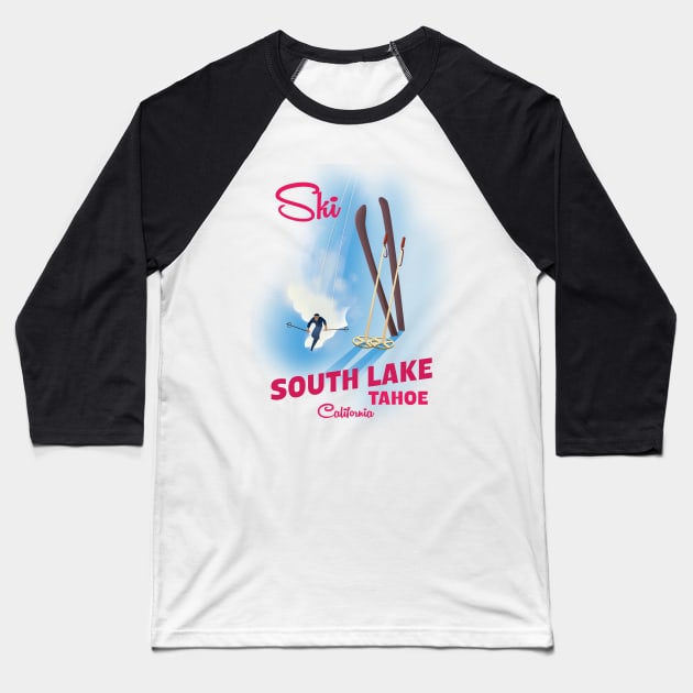 South Lake Tahoe Ski poster Baseball T-Shirt by nickemporium1